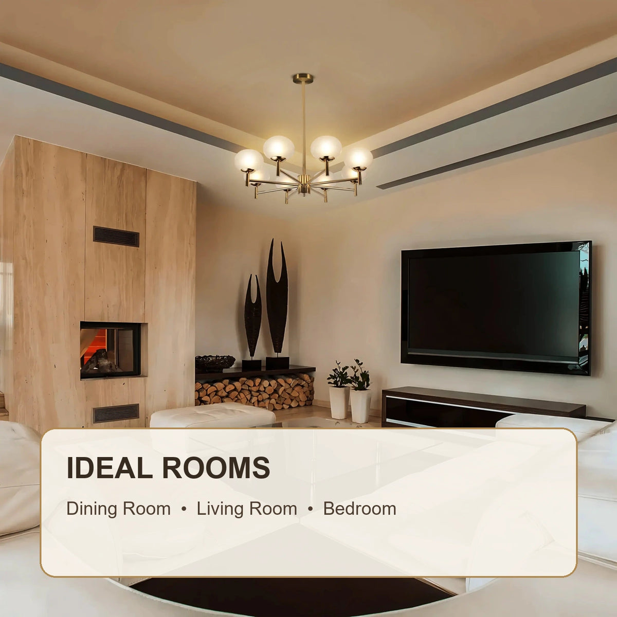 Eight-globe chandelier room-use guide for dining room, living room and bedroom