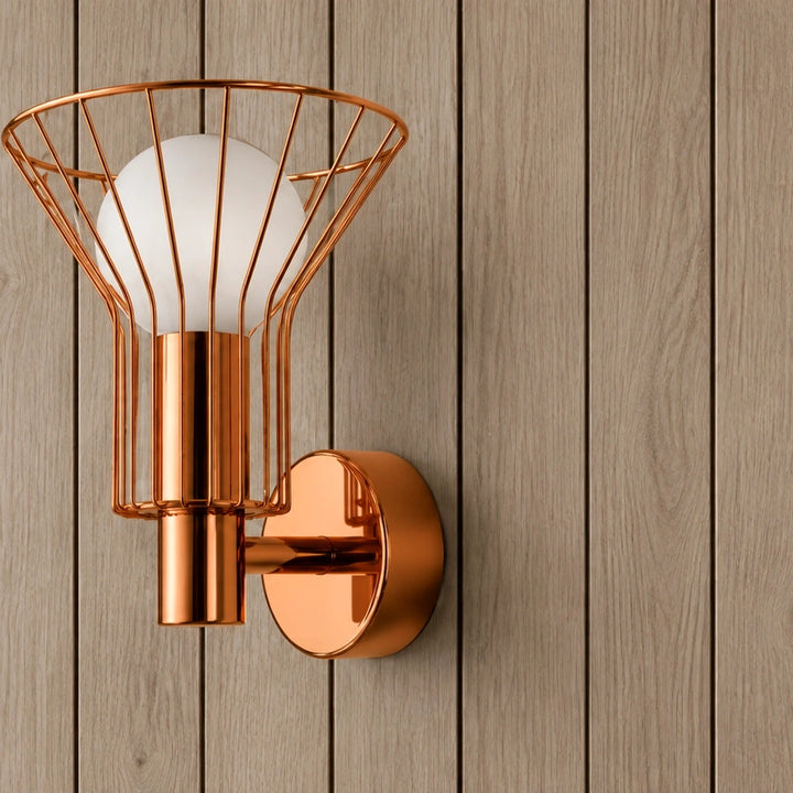 Rose-Gold Wire-Cage Globe Wall Light