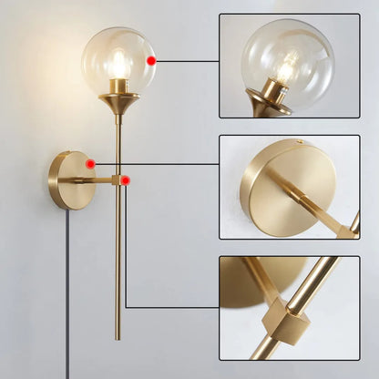 B&B Round Ball Head Golden Wall Lamp - Bliss and Birch
