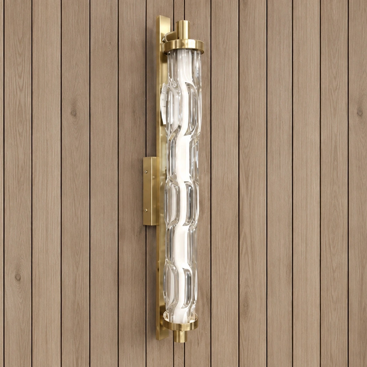 Sculpted clear-glass and gold vertical wall light