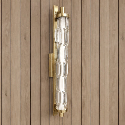 Sculpted clear-glass and gold vertical wall light