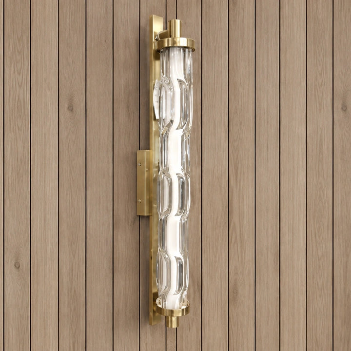 Sculpted Clear-Glass & Gold Column Wall Light