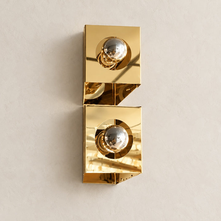 Sculptural Twin-Globe Polished Gold Wall Light