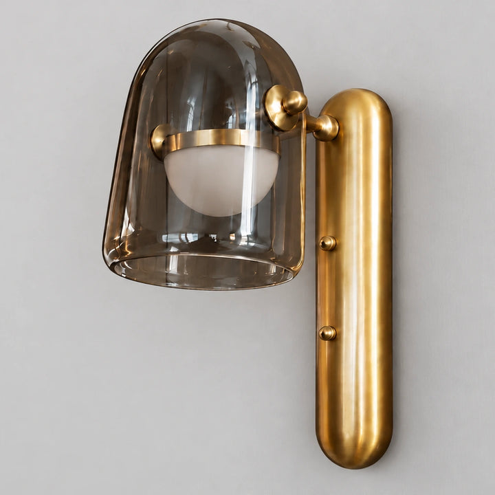 Smoked Glass & Brushed-Gold Capsule Wall Light