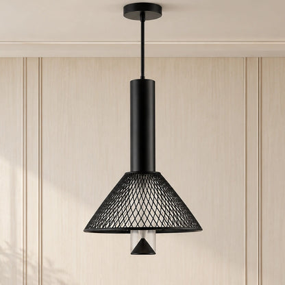 Square supplier-context view of the Nocturne matte-black mesh pendant light