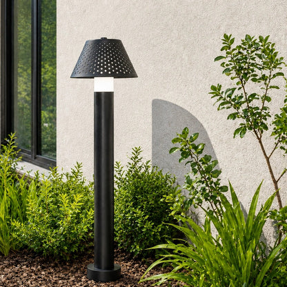 Square supplier-context view of the Linea matte-black LED bollard light