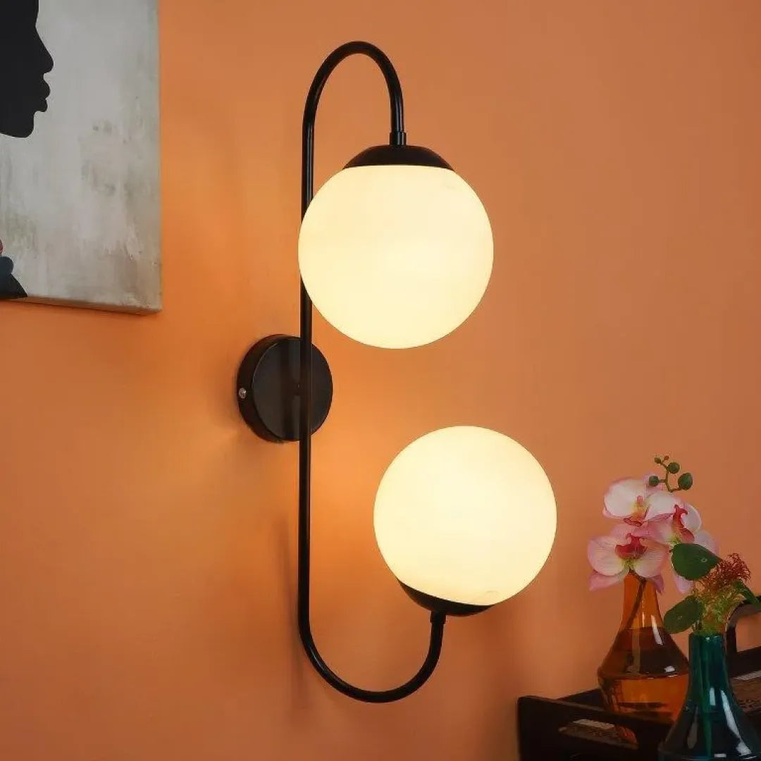 B&B S-Shape Dual Globe Glass Metal Wall Lamp (Black Edition)