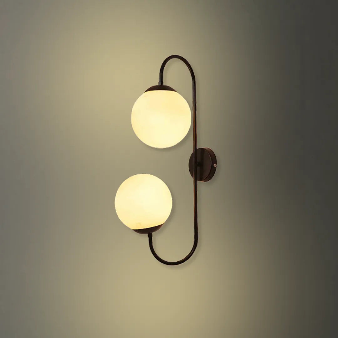 B&B S-Shape Dual Globe Glass Metal Wall Lamp (Black Edition)