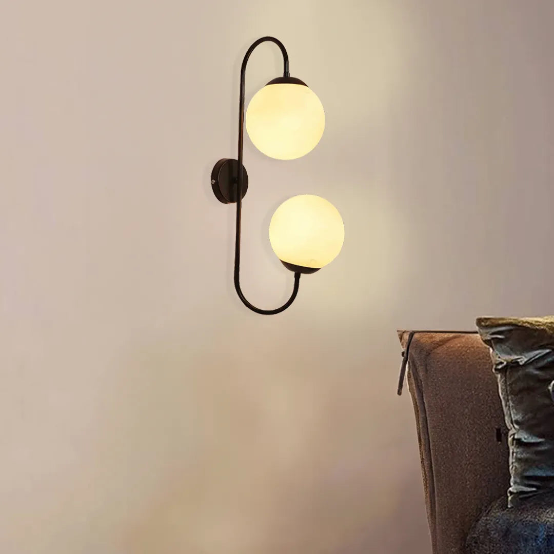 B&B S-Shape Dual Globe Glass Metal Wall Lamp (Black Edition)