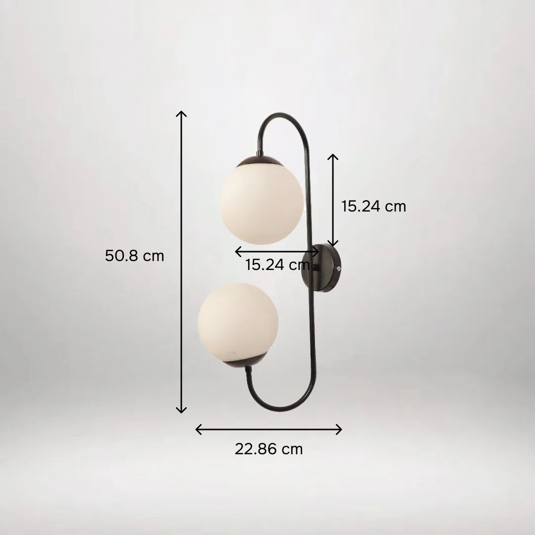 B&B S-Shape Dual Globe Glass Metal Wall Lamp (Black Edition)