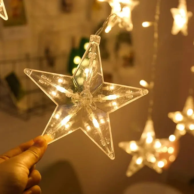 B&B Golden Star Curtain LED String Lights – Warm White Hanging Decoration