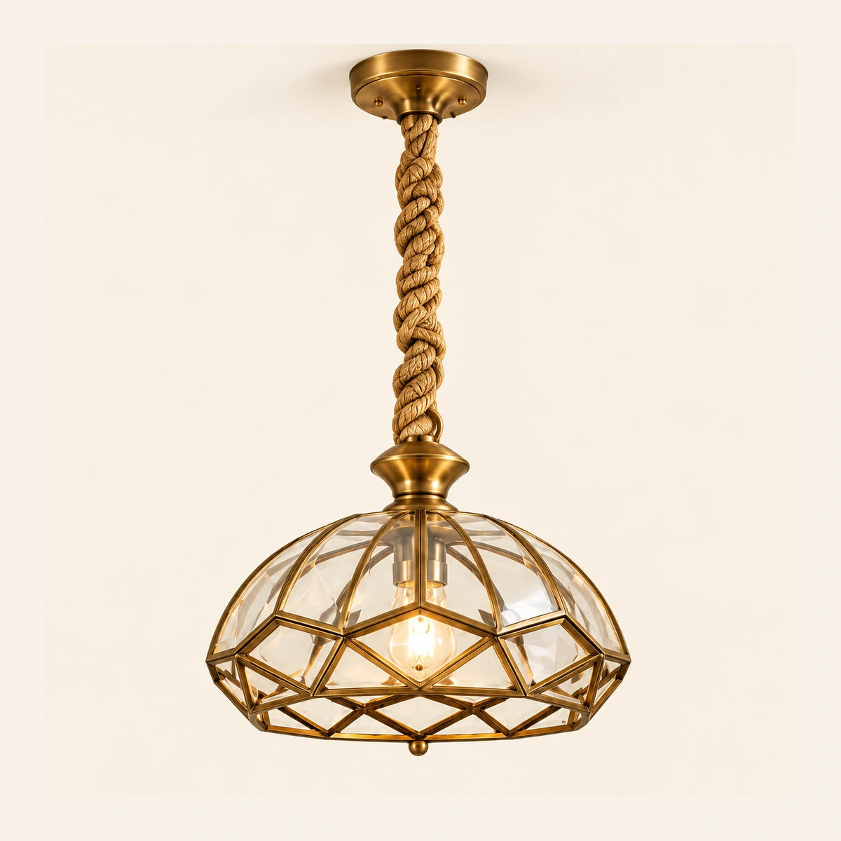 Faceted antique cage pendant on a warm studio background