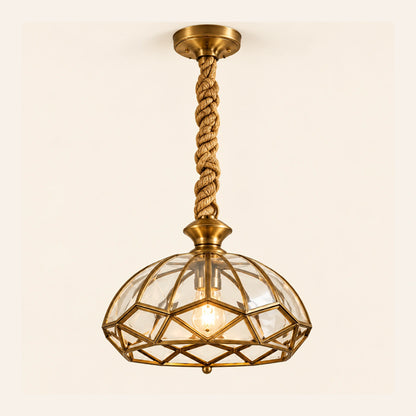Faceted antique cage pendant on a warm studio background