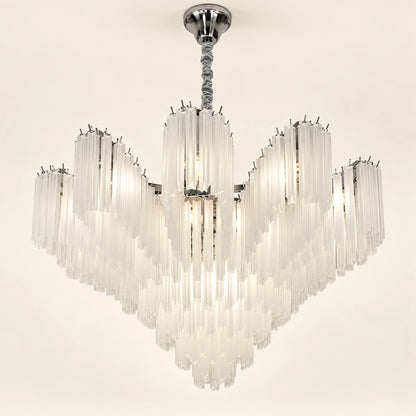 Frosted tiered chandelier on a warm ivory background