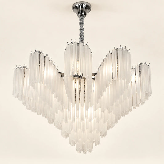 Frosted tiered chandelier on a warm ivory background