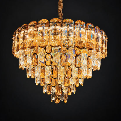 Tiered faceted drop chandelier on a charcoal studio background