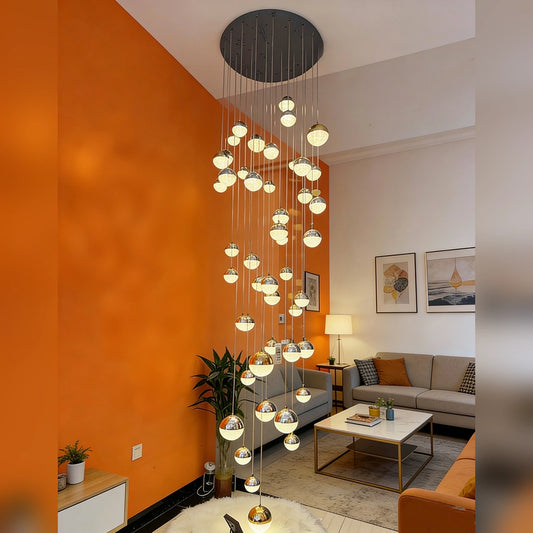 Actual cascading globe double-height chandelier photograph