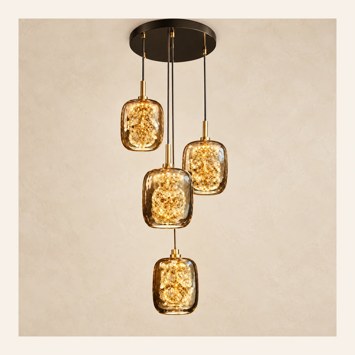 Bliss & Birch Four-Light Amber Glass Cluster Pendant