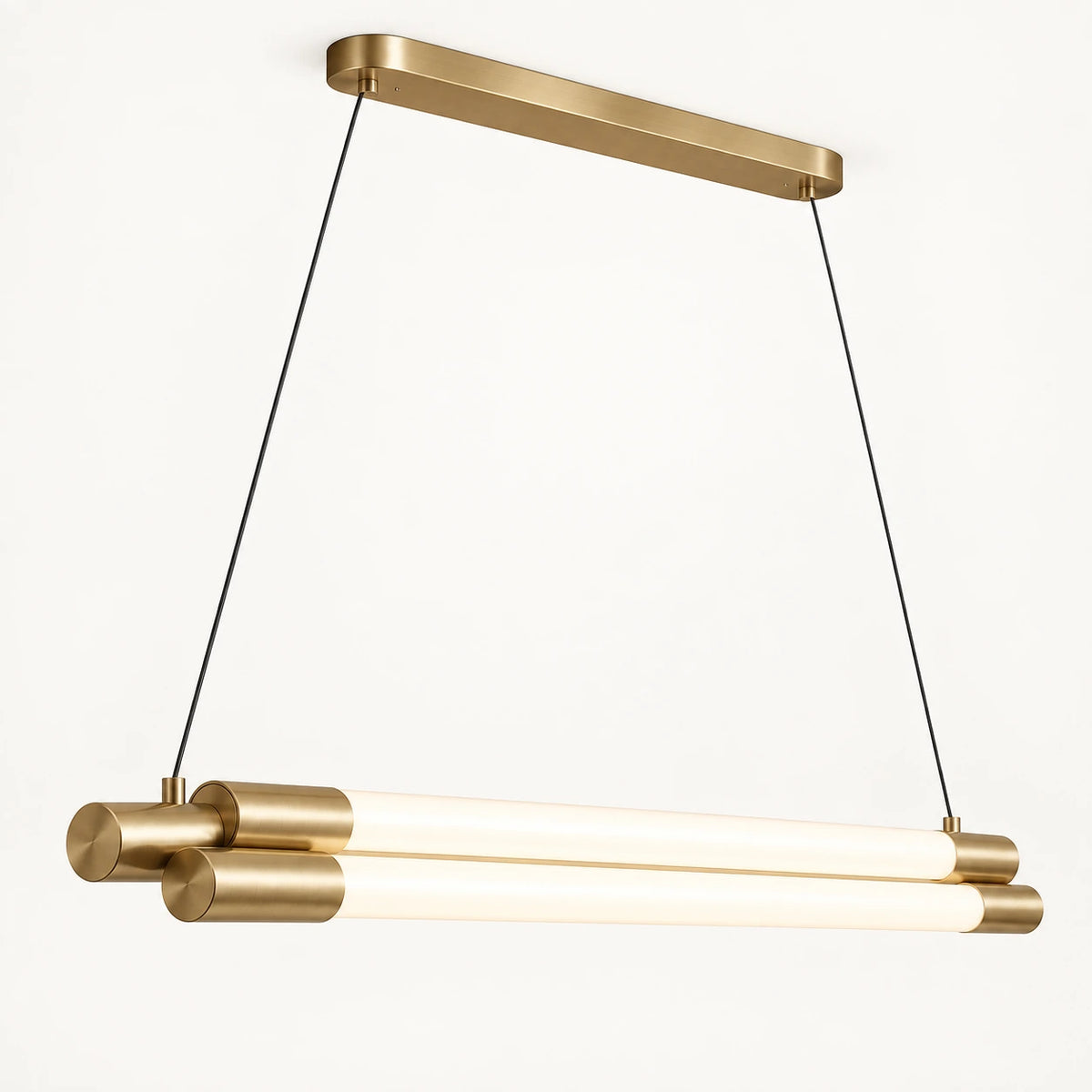 Twin linear tube pendant on a clean studio background