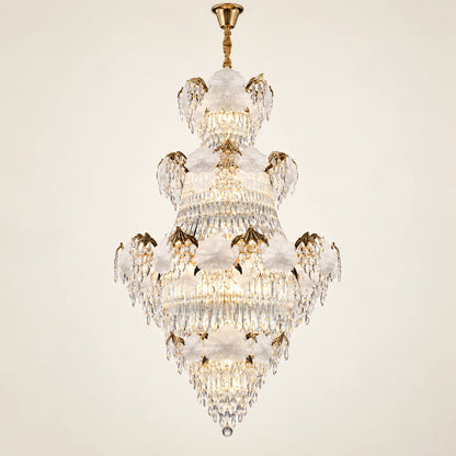 Tiered white crystal leaf chandelier on a clean studio background