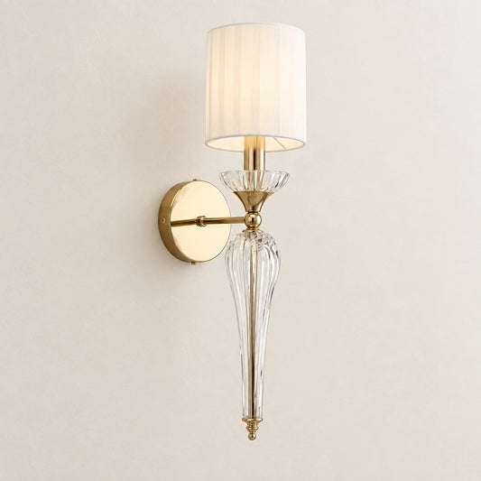 Faceted clear-stem shade wall sconce on a clean studio background