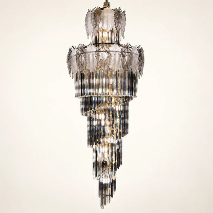 Tiered smoked glass crystal chandelier on a clean studio background