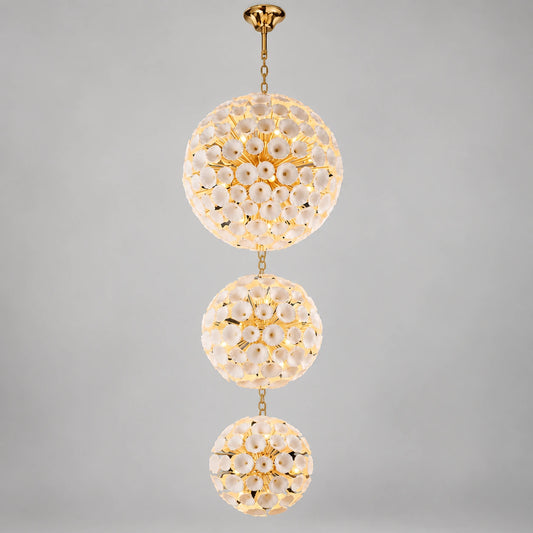 Three-tier ceramic flower chandelier on a neutral studio background