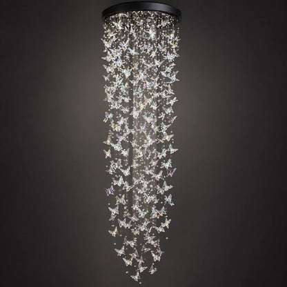 Cascading butterfly crystal chandelier on a clean studio background