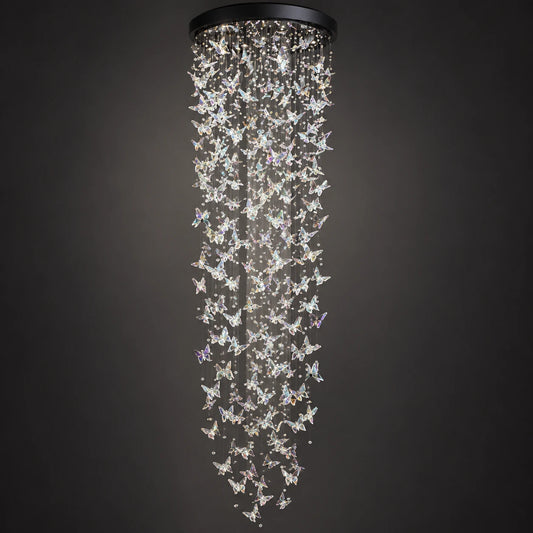 Cascading butterfly crystal chandelier on a clean studio background