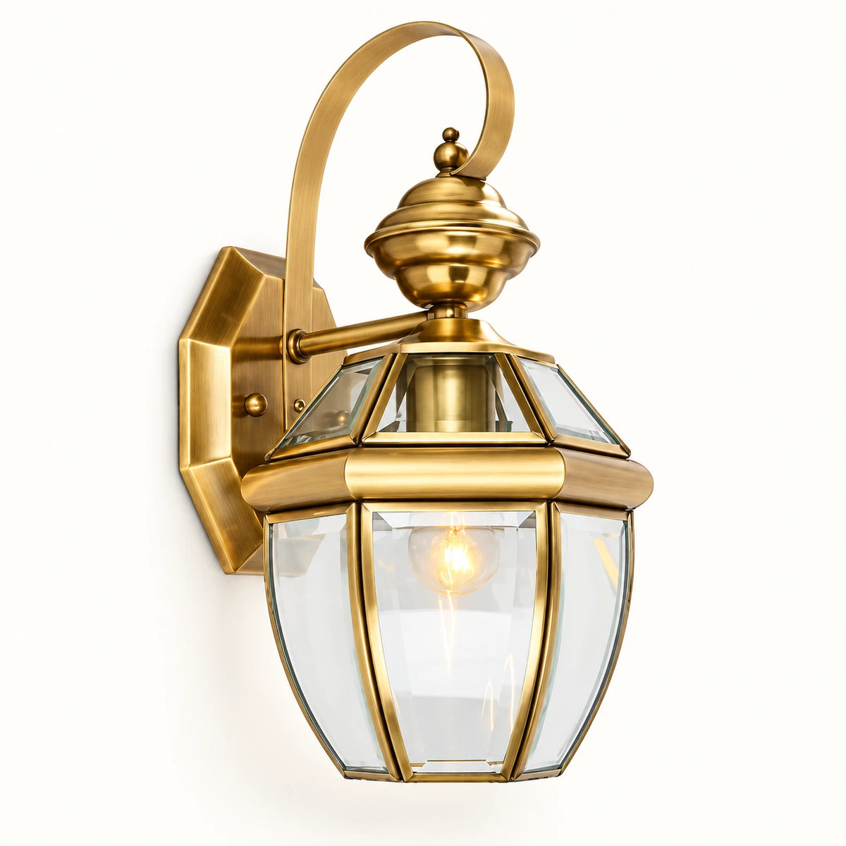 Classic hexagonal lantern wall sconce in a premium studio view