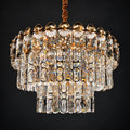 Two-tier crystal drop chandelier on a charcoal studio background
