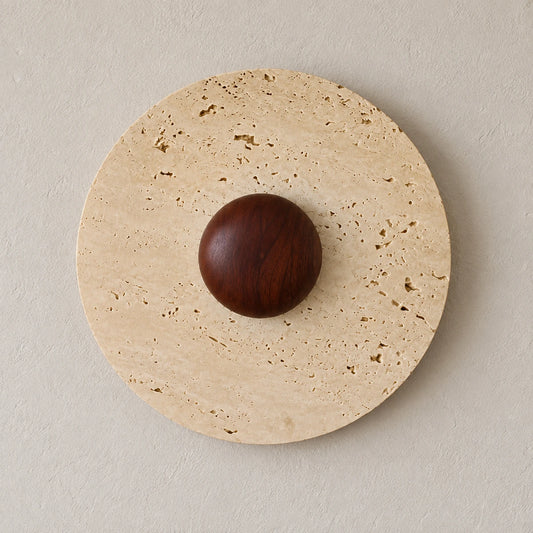 Travertine Orbis Plain Wall Lamp - travertine-orbis-plain - full fixture, video-verified styled hero - 2026-10-02