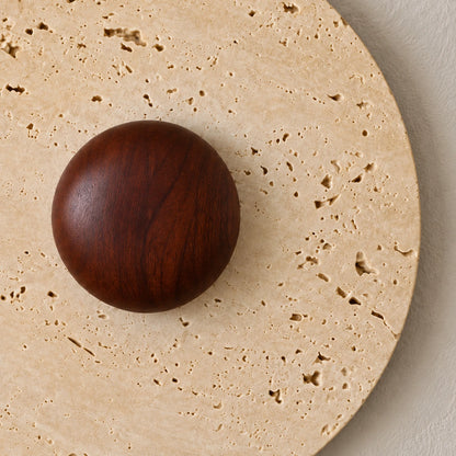 Travertine Orbis Plain — illustrative stone and wood detail; natural texture varies