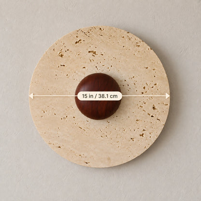 Travertine Orbis Plain — supplier-stated 15 in / 38.1 cm diameter on an illustrative product image