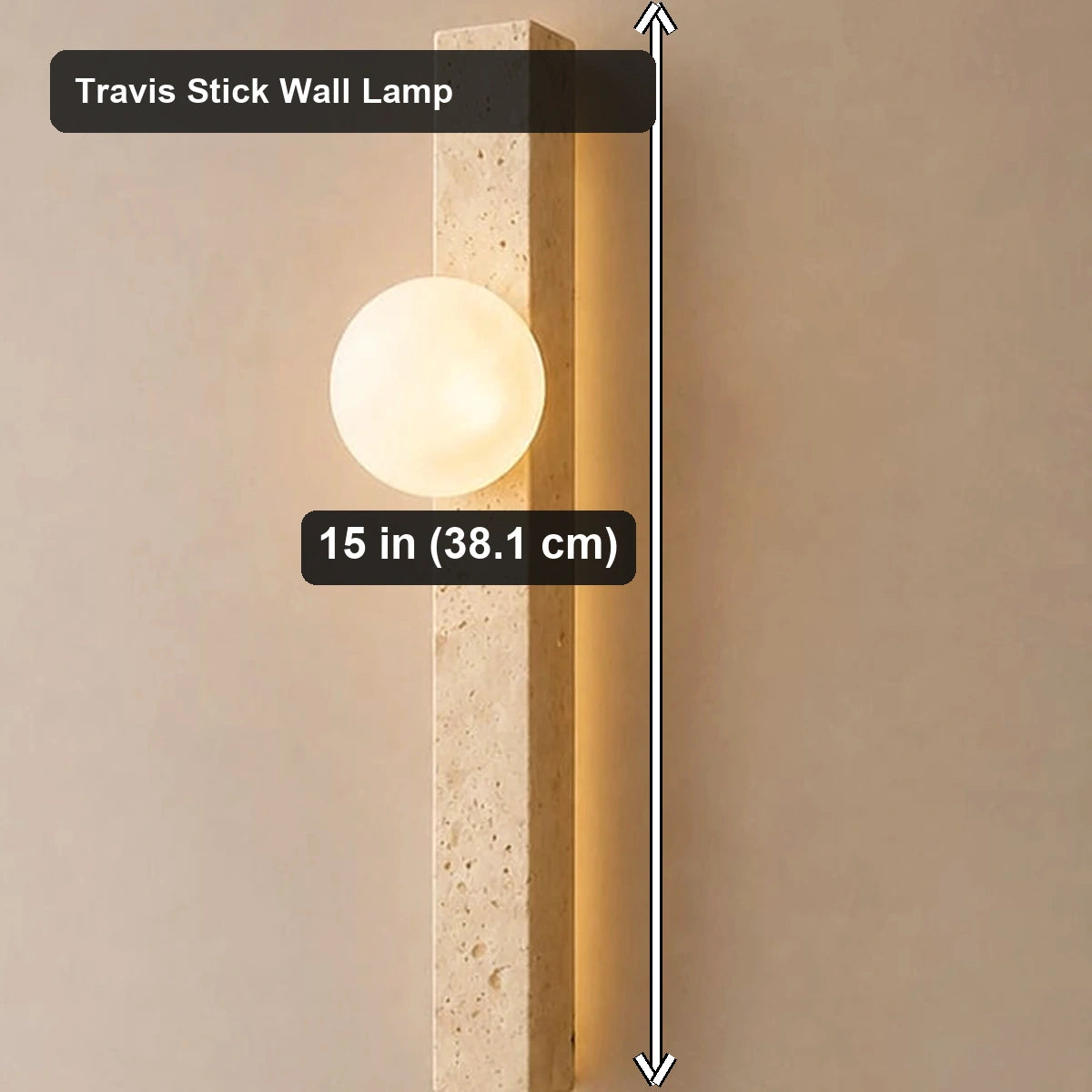 Travis Stick Wall Lamp - Travis Stick Wall Lamp - verified dimensions marked on real product image