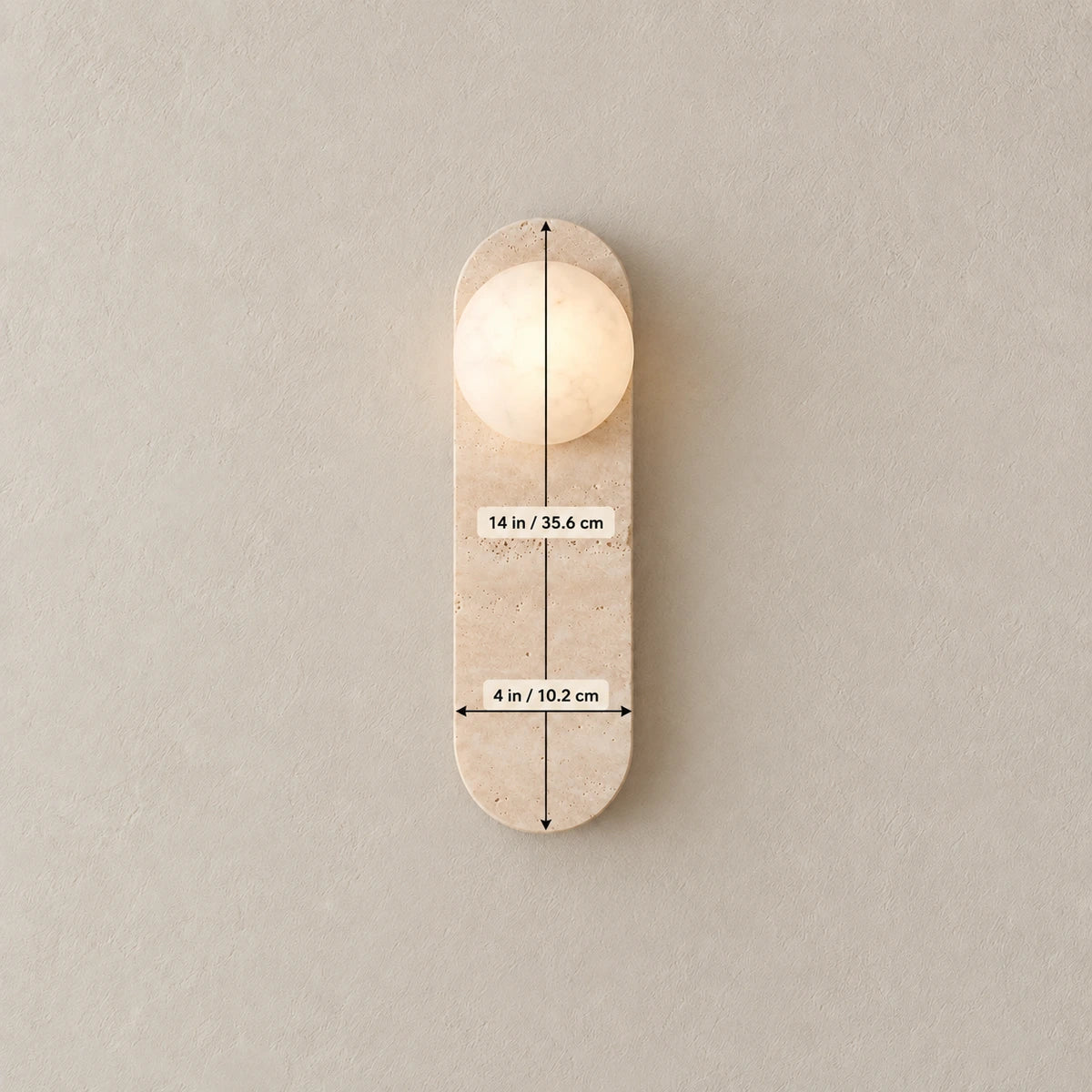 Travis Track 1 Light - generated dimension illustration, 14 in long by 4 in wide