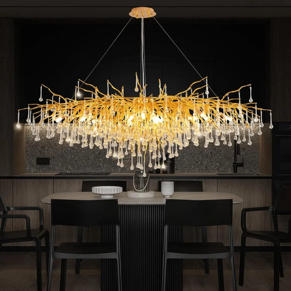 Enchanting Tree Branch Crystal Chandelier – Golden Forest Elegance