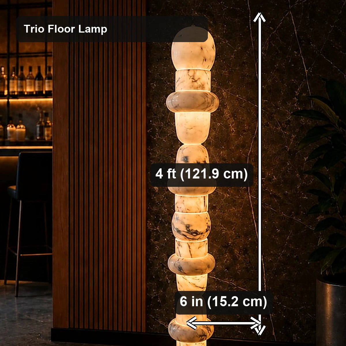 Trio Marble Light - Trio Floor Lamp - verified dimensions marked on real product image