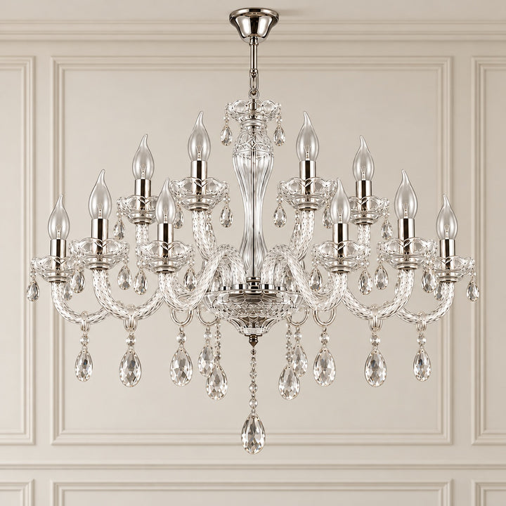 Twelve-Light Two-Tier Clear Crystal Chandelier