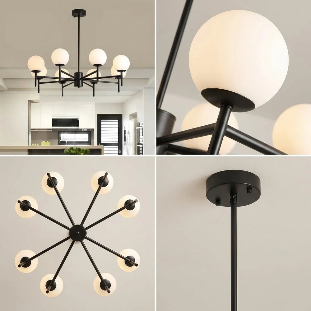 Modern Globe Bubble Chandelier – Black Frame & Glass Spheres