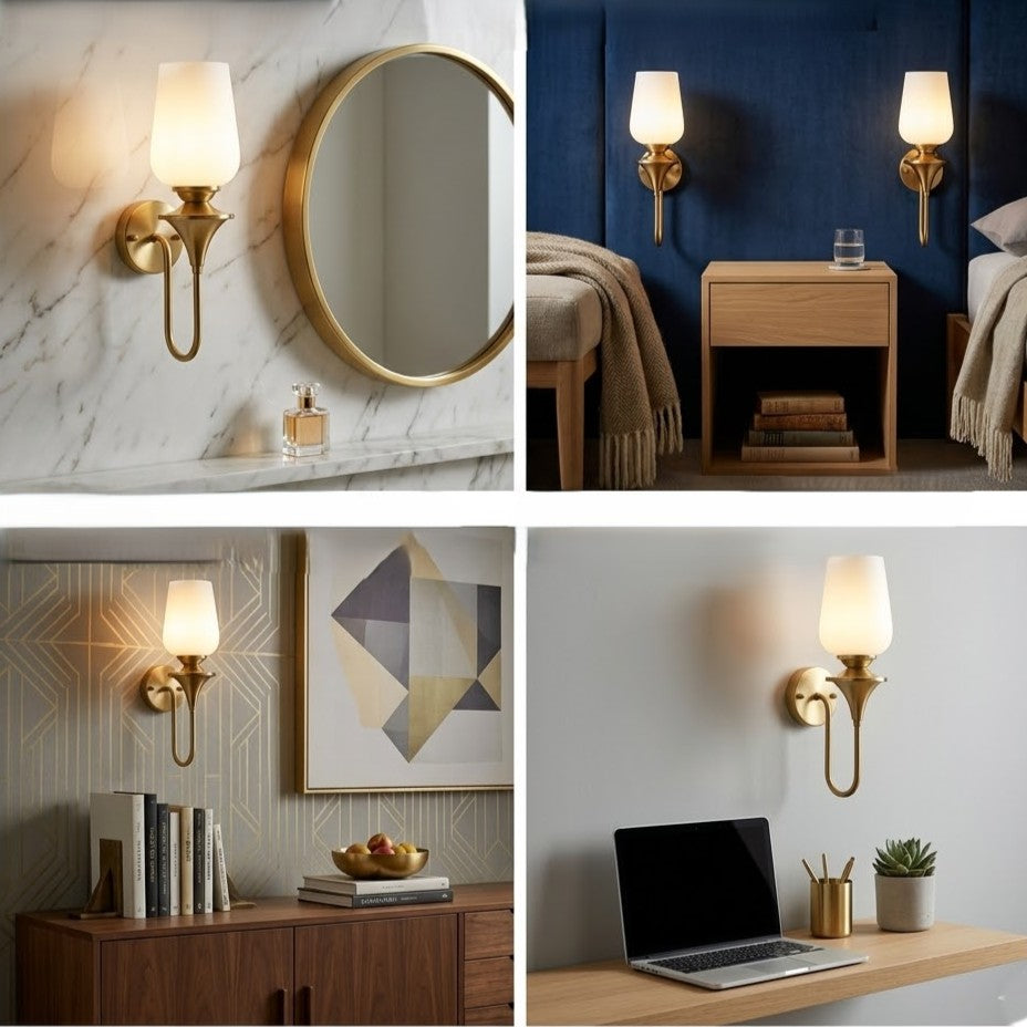 B&B Single Glass Wall Sconce Light Traditonal - Bliss and Birch