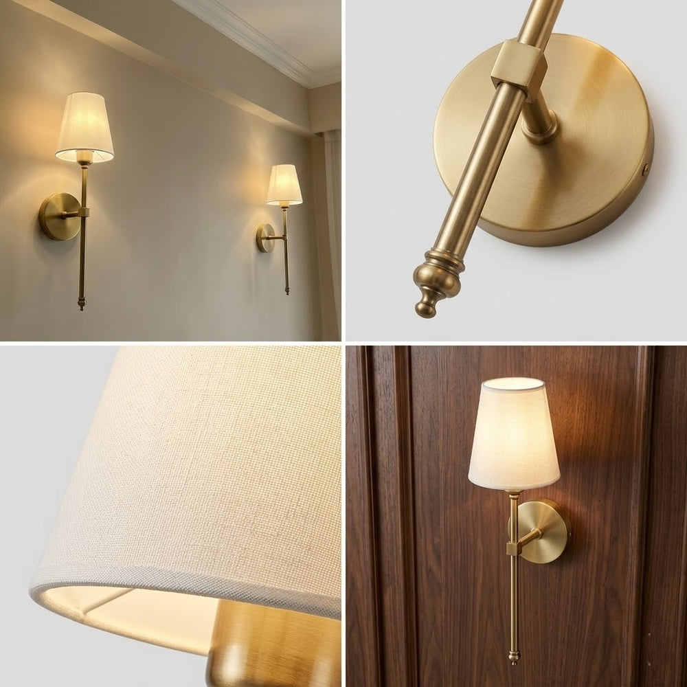 Ivory Grace Fabric & Gold Wall Sconce