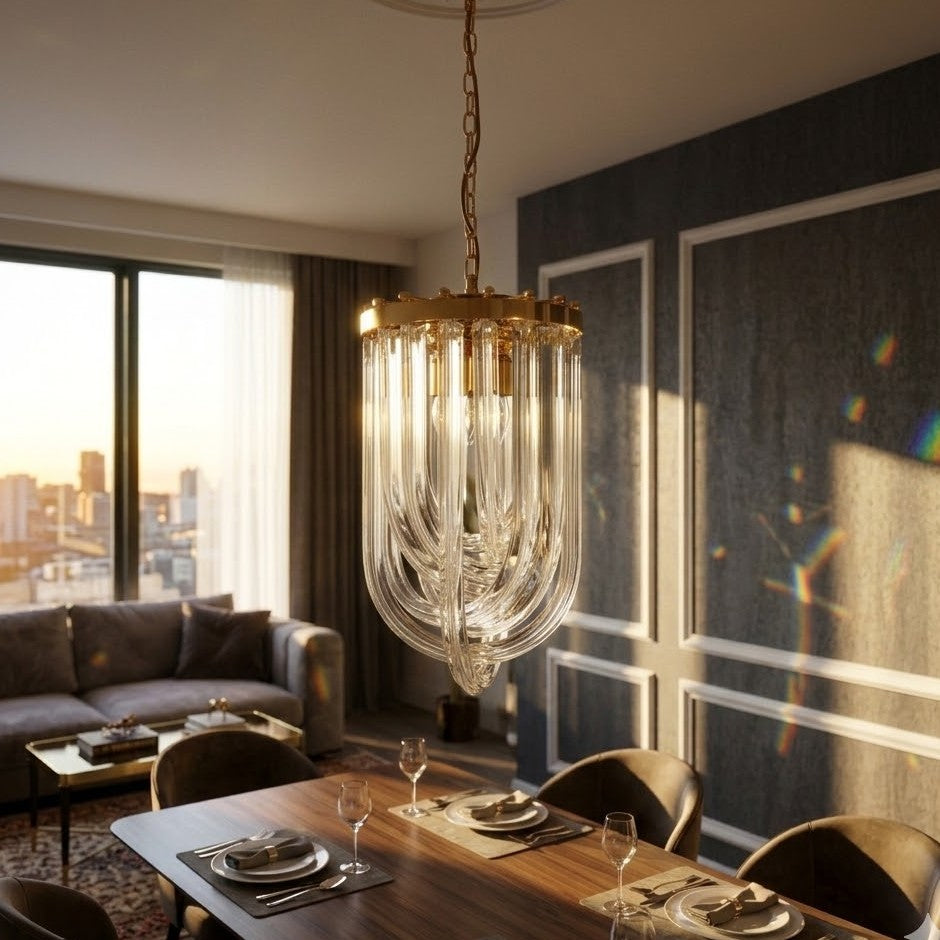 Contemporary Gold & Crystal Chandelier – Sleek Luxury - Bliss and Birch