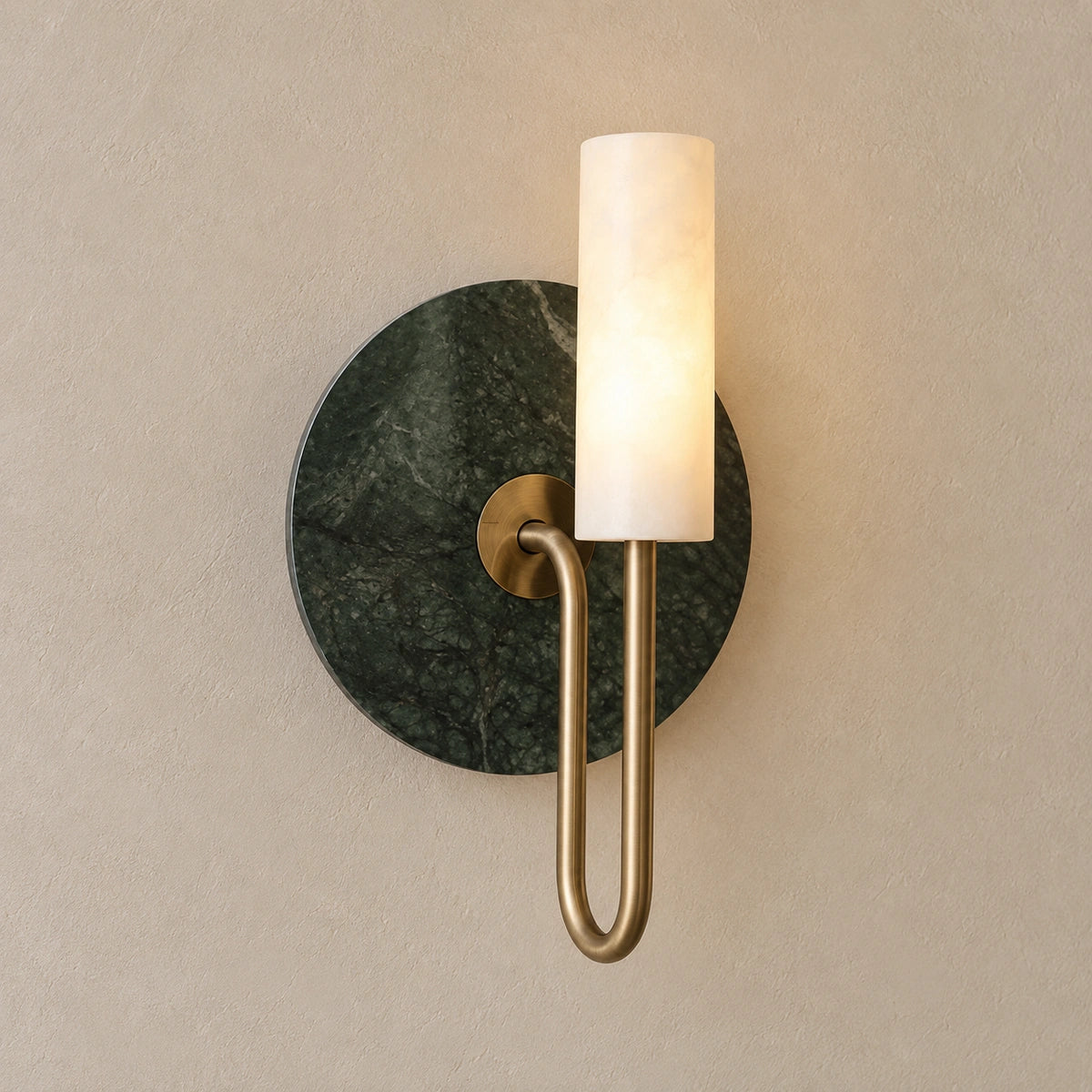 Vesta green marble wall lamp - generated full-fixture hero with white translucent stone light
