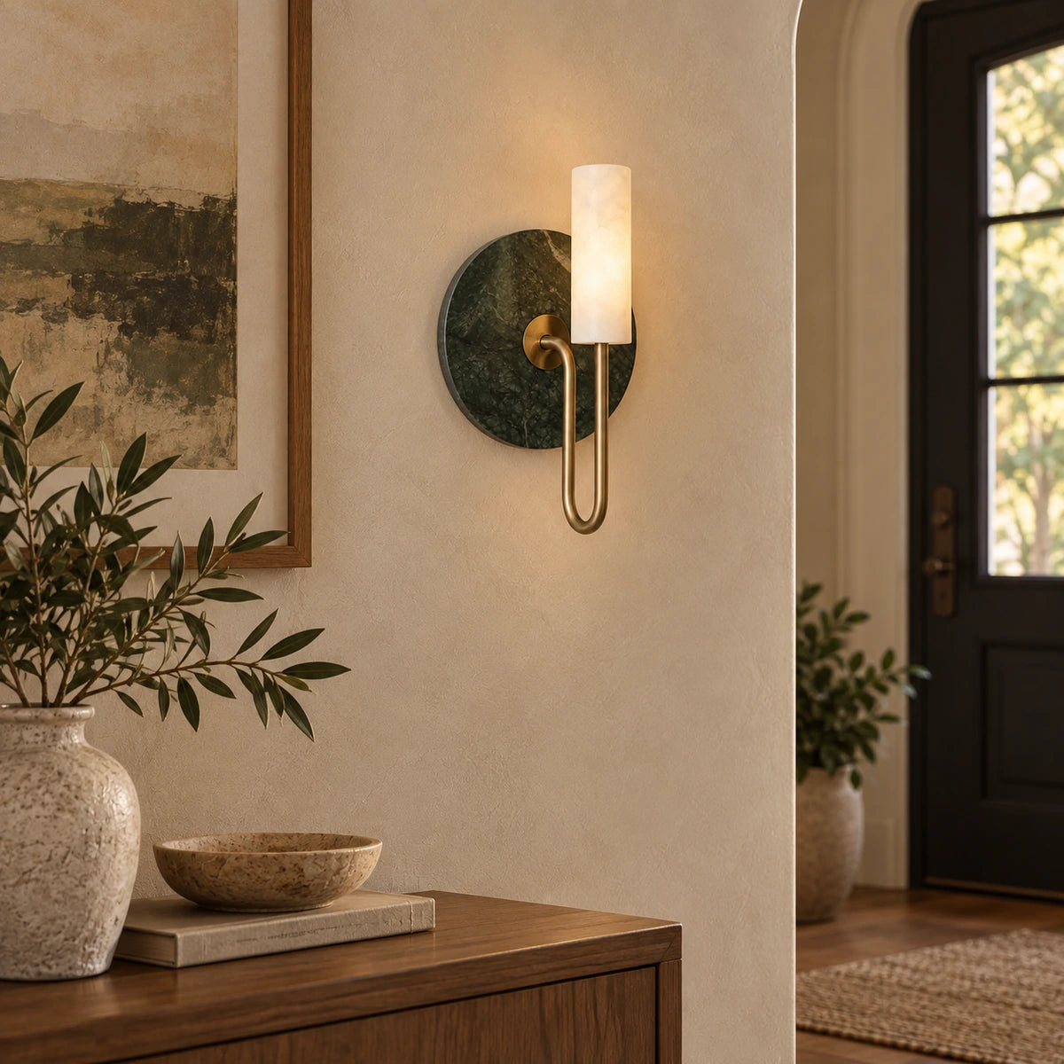Vesta green marble wall lamp - generated entryway lifestyle illustration
