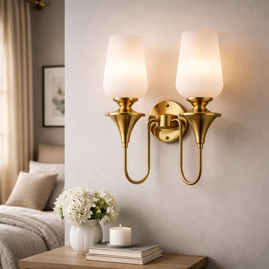 Traditional Dual-Light Glass Wall Sconce – Gold