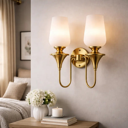 Traditional Dual-Light Glass Wall Sconce – Gold