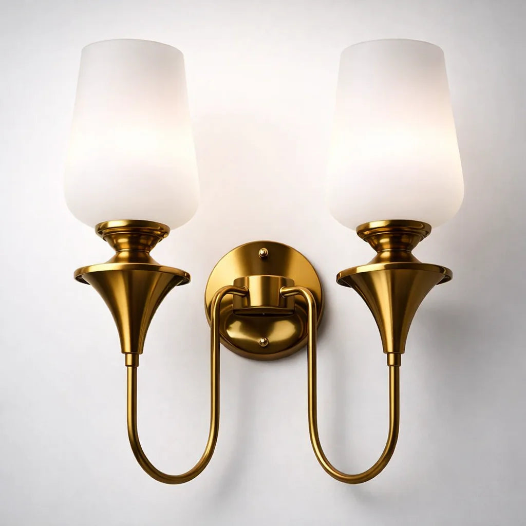 Traditional Dual-Light Glass Wall Sconce – Gold
