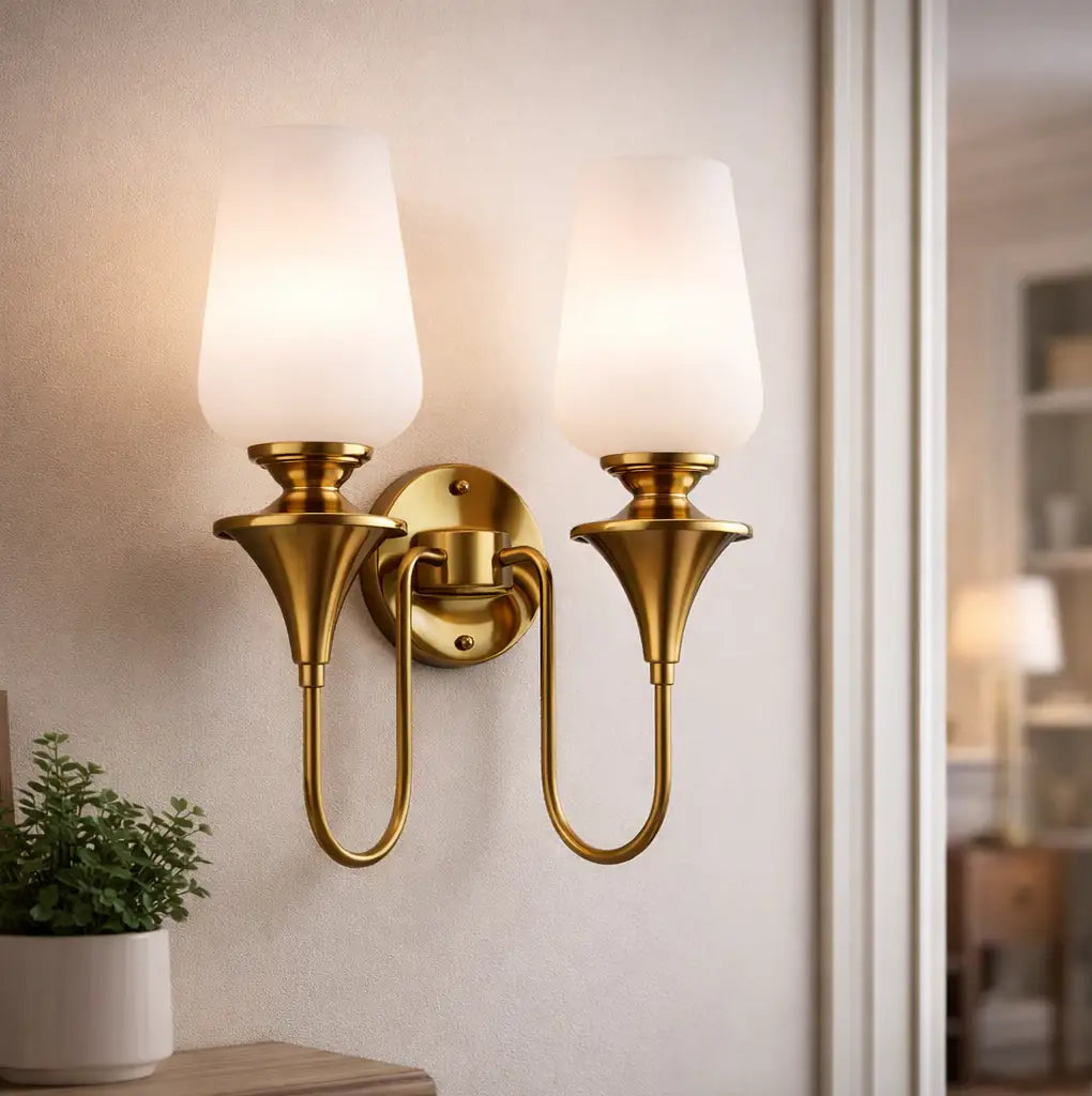 Traditional Dual-Light Glass Wall Sconce – Gold