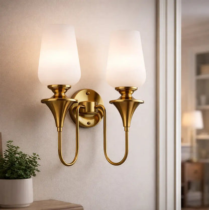 Traditional Dual-Light Glass Wall Sconce – Gold
